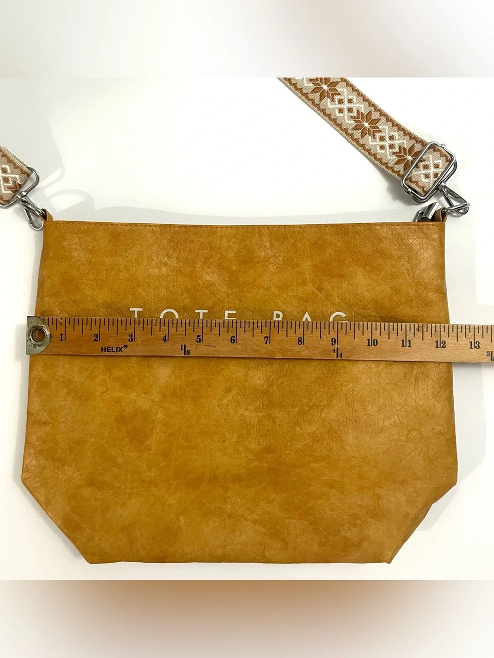 Mustard Yellow Crossbody Tote Bag Faux Leather Minimalist Geometric Guitar Strap